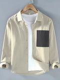Men's Plus Size Casual Button-Up Shirt with Contrast Pocket