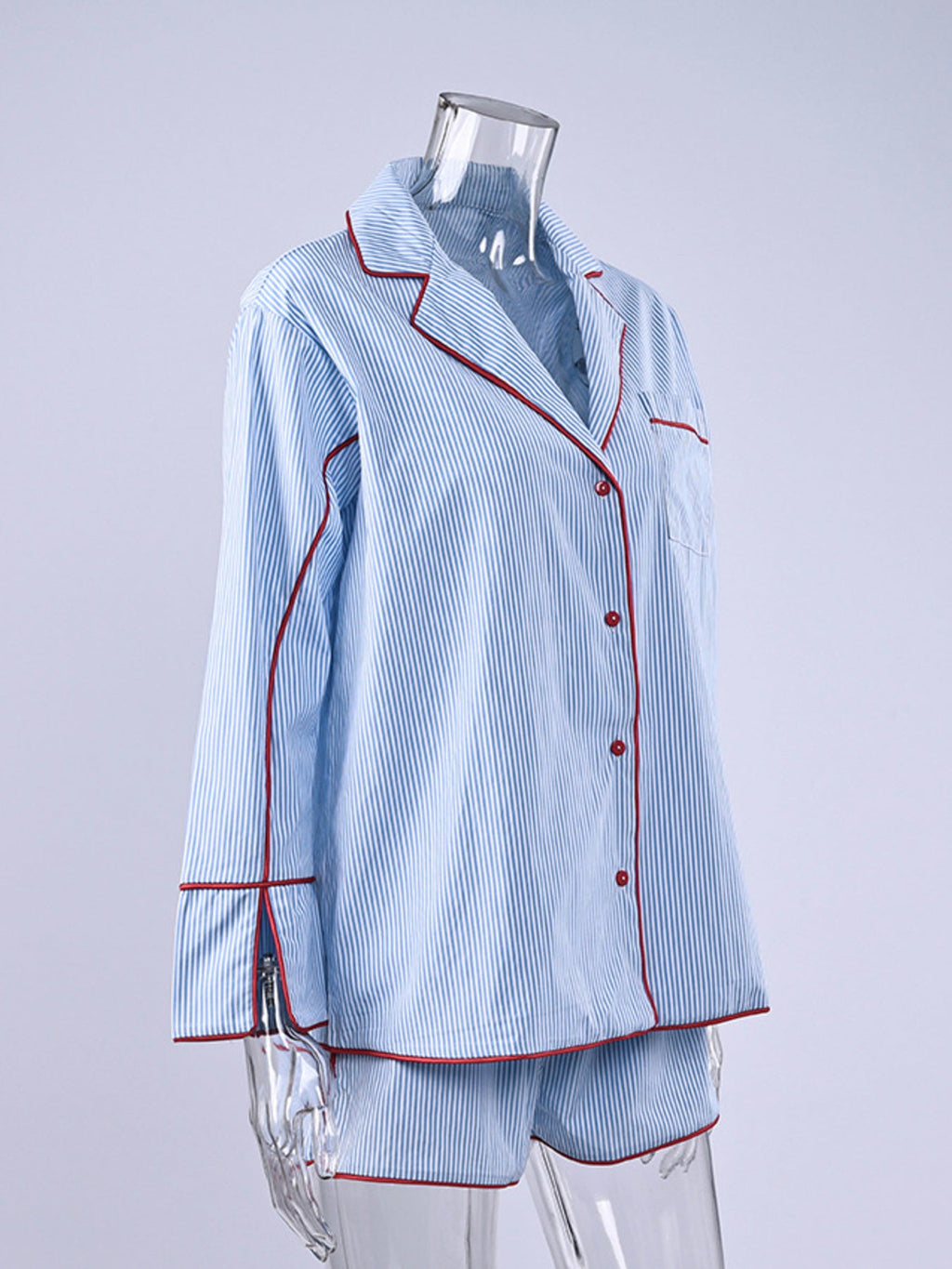 Striped Contrast Trim Top and Shorts Lounge Set