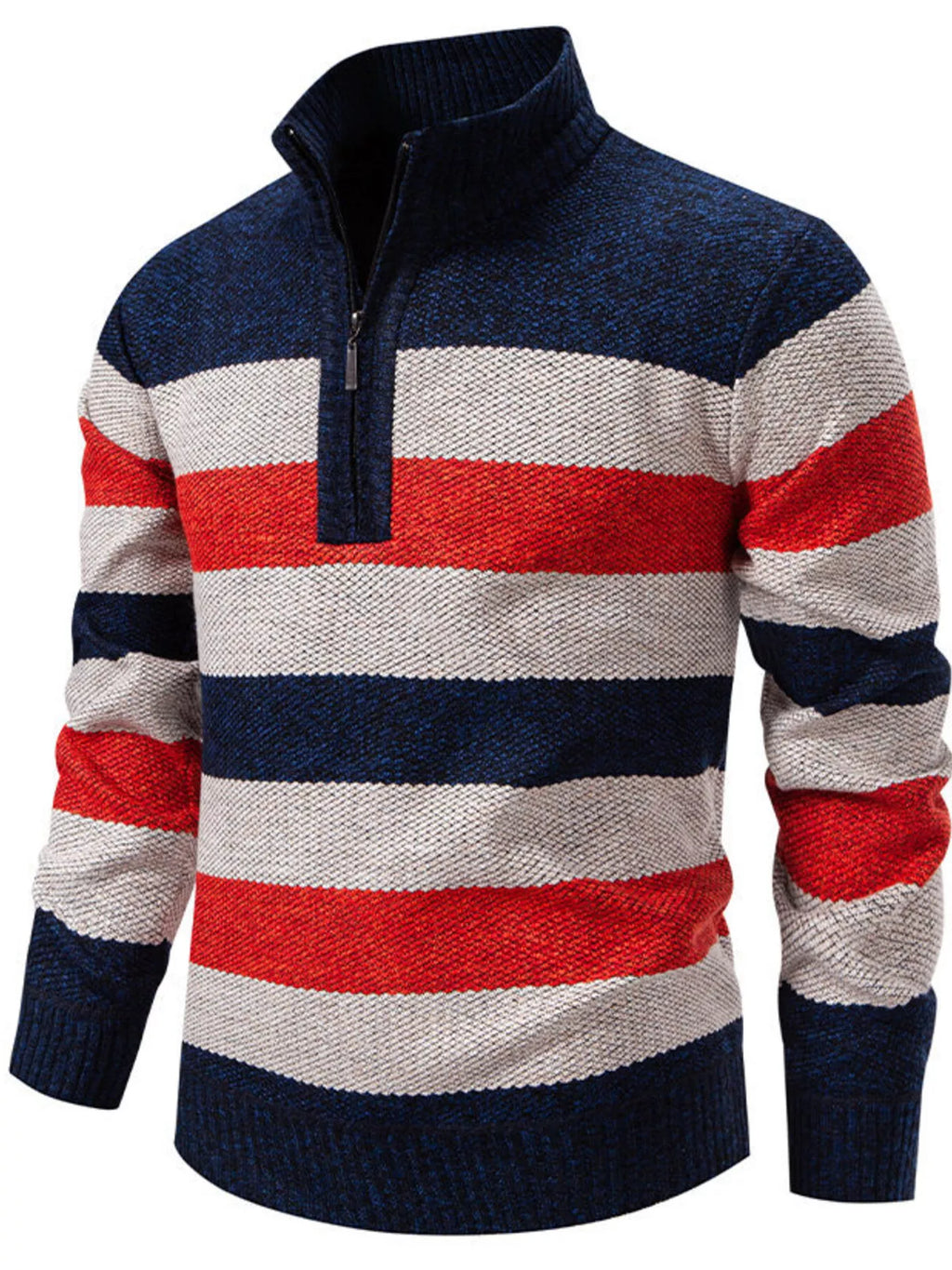Men's Plus Size Striped Quarter-Zip Sweater