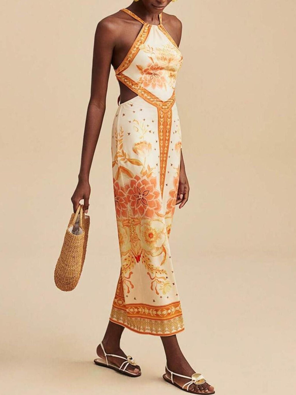 Floral Print Halter Neck Maxi Dress