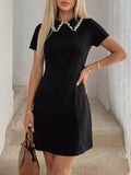 Bead Collar Short Sleeve Mini Dress