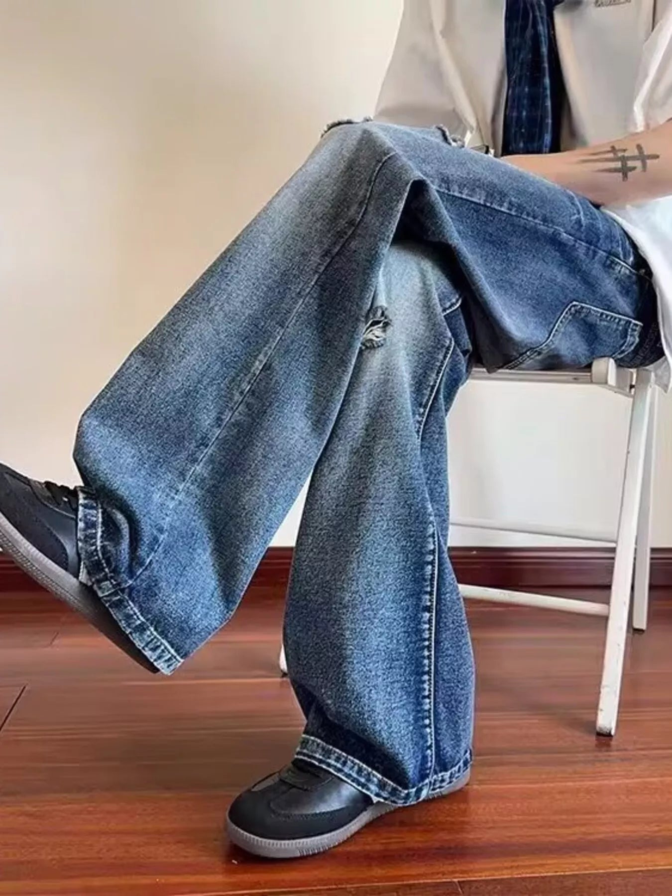Men's Full Size Ripped Wide Leg Jeans Plus Size