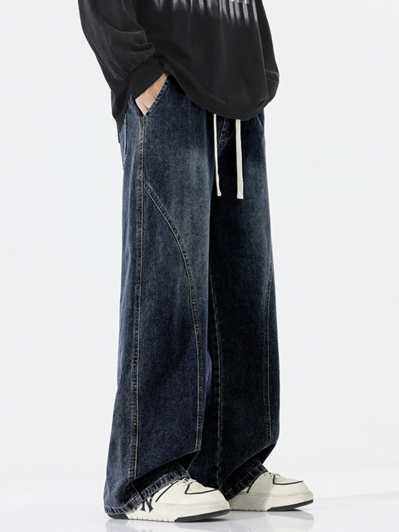 Men's Full Size Wide Leg Drawstring Jeans Plus Size
