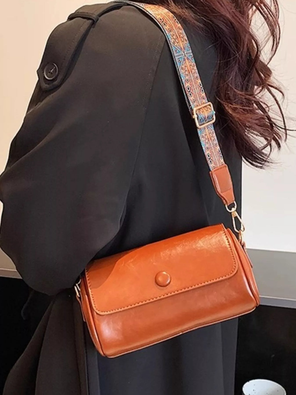 Wide Strap Leather Crossbody Bag