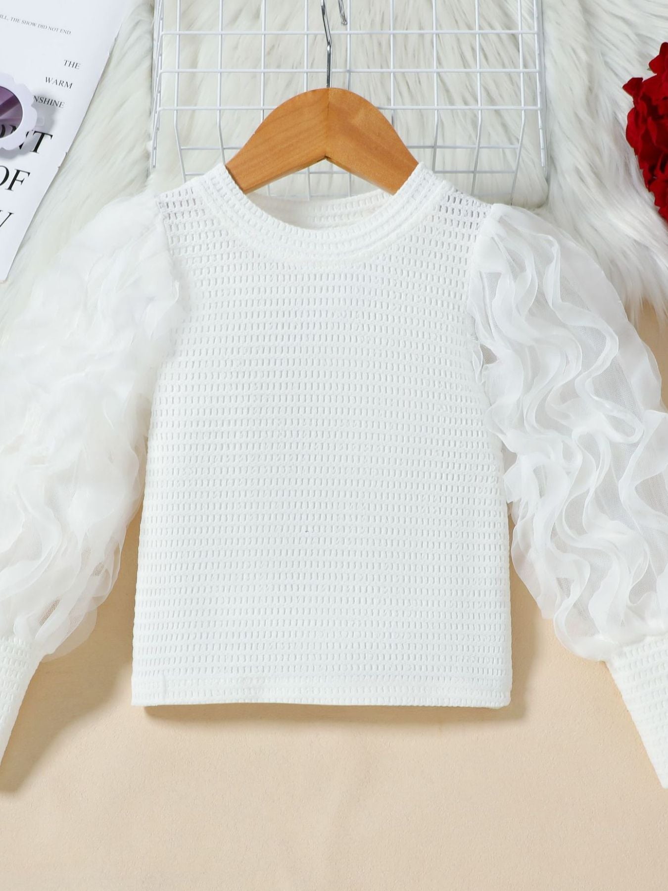 Children's Openwork Top and Tweed Skirt Set