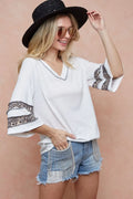 BiBi Triblend Knit Top with Leopard Band Detail