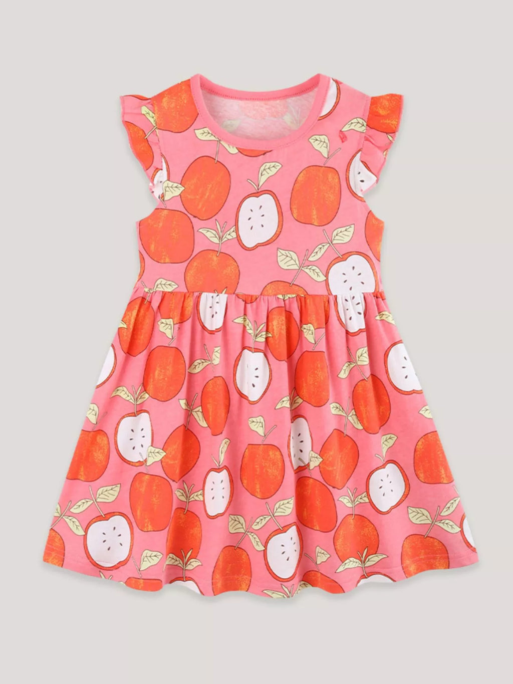 Children's Apple Print Ruffle Sleeve Casual Dress
