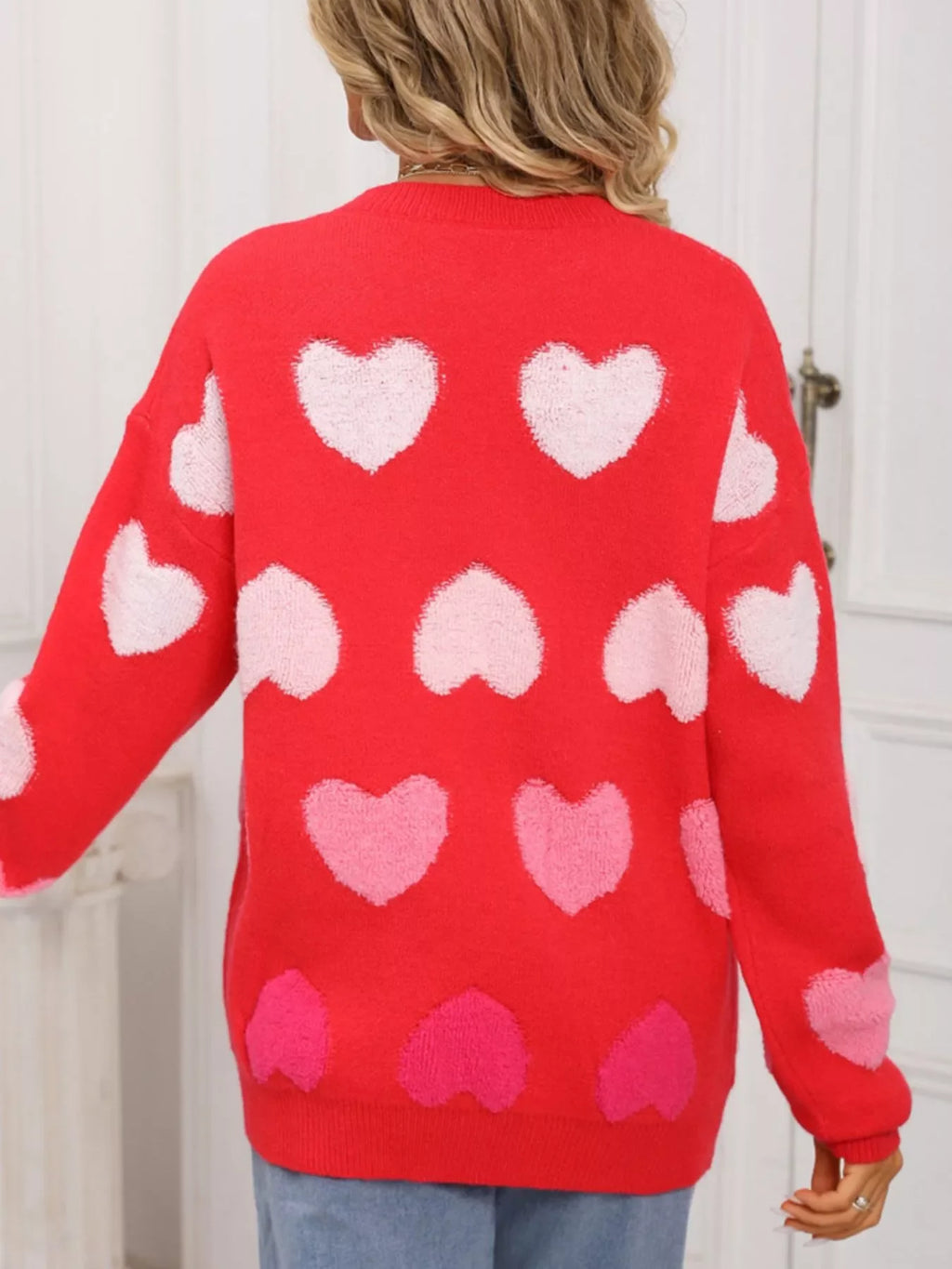 Valentine's Day Heart Pattern Fuzzy Knit Sweater