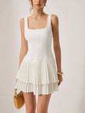 Square Neck Pleated Mini Dress