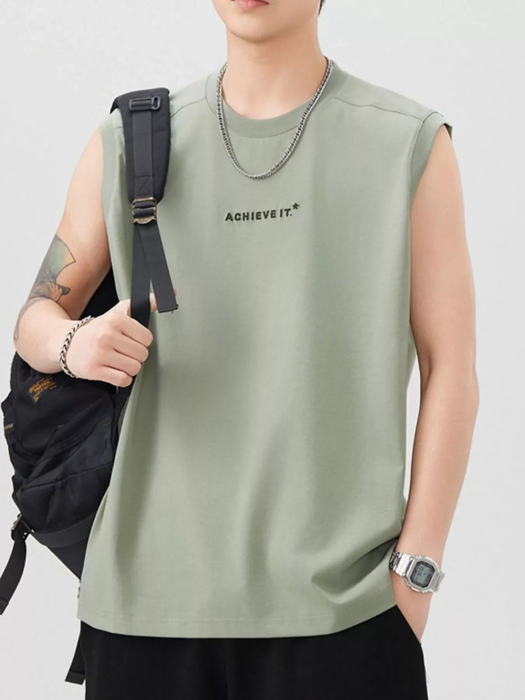 Men's Plus Size Letter Round Neck Tank