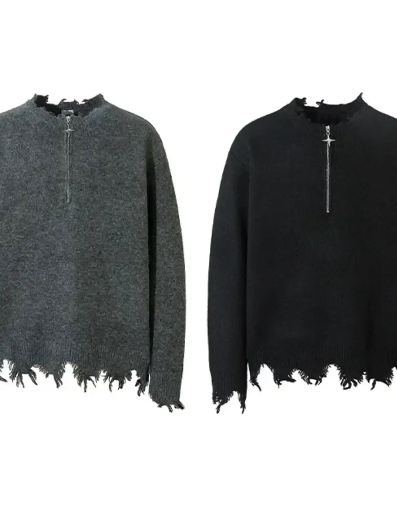 Men's Distressed Hem Half-Zip Sweater
