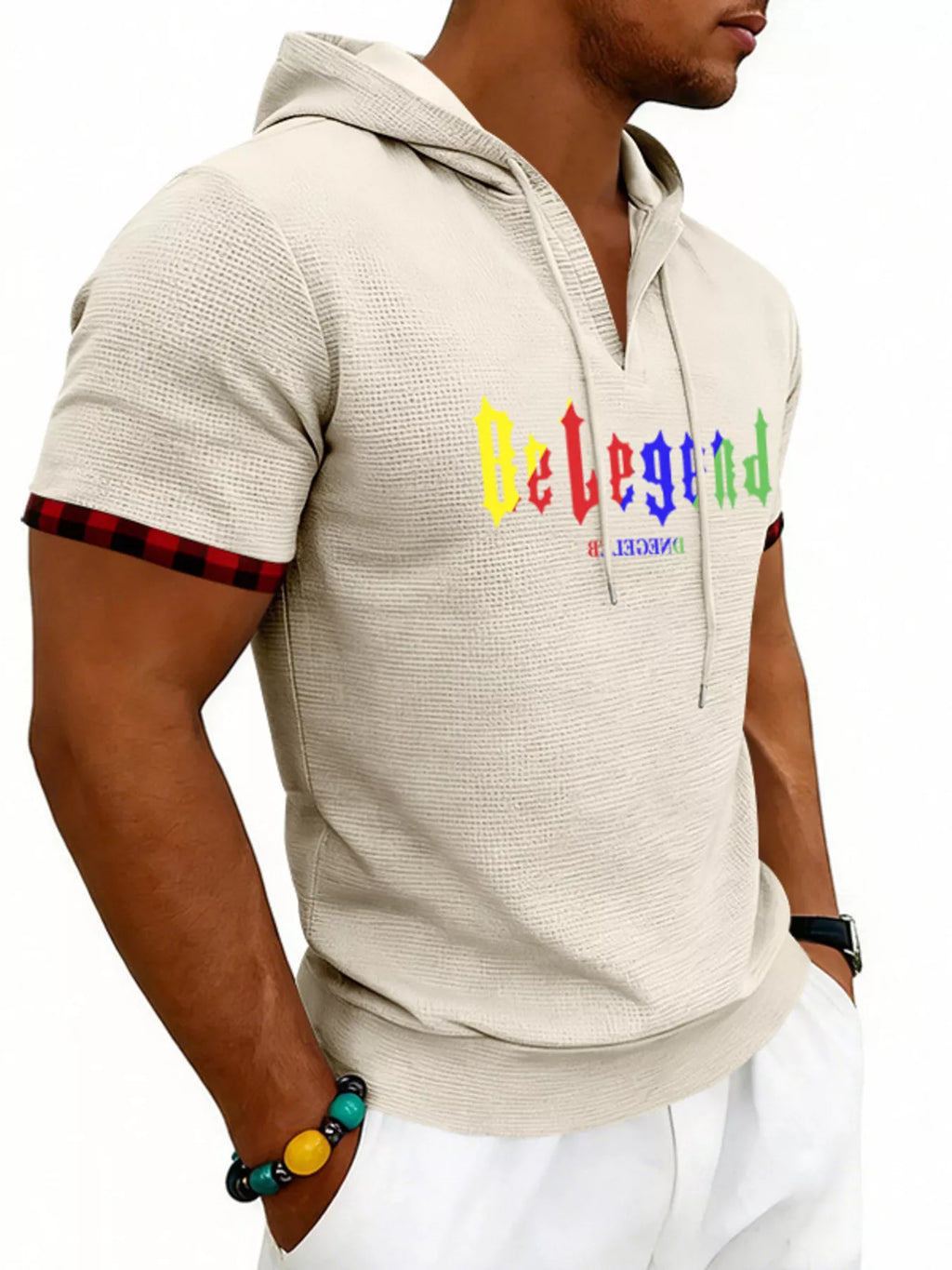 Men's Full Size Letter Graphic Short Sleeve Hooded Top Plus Size
