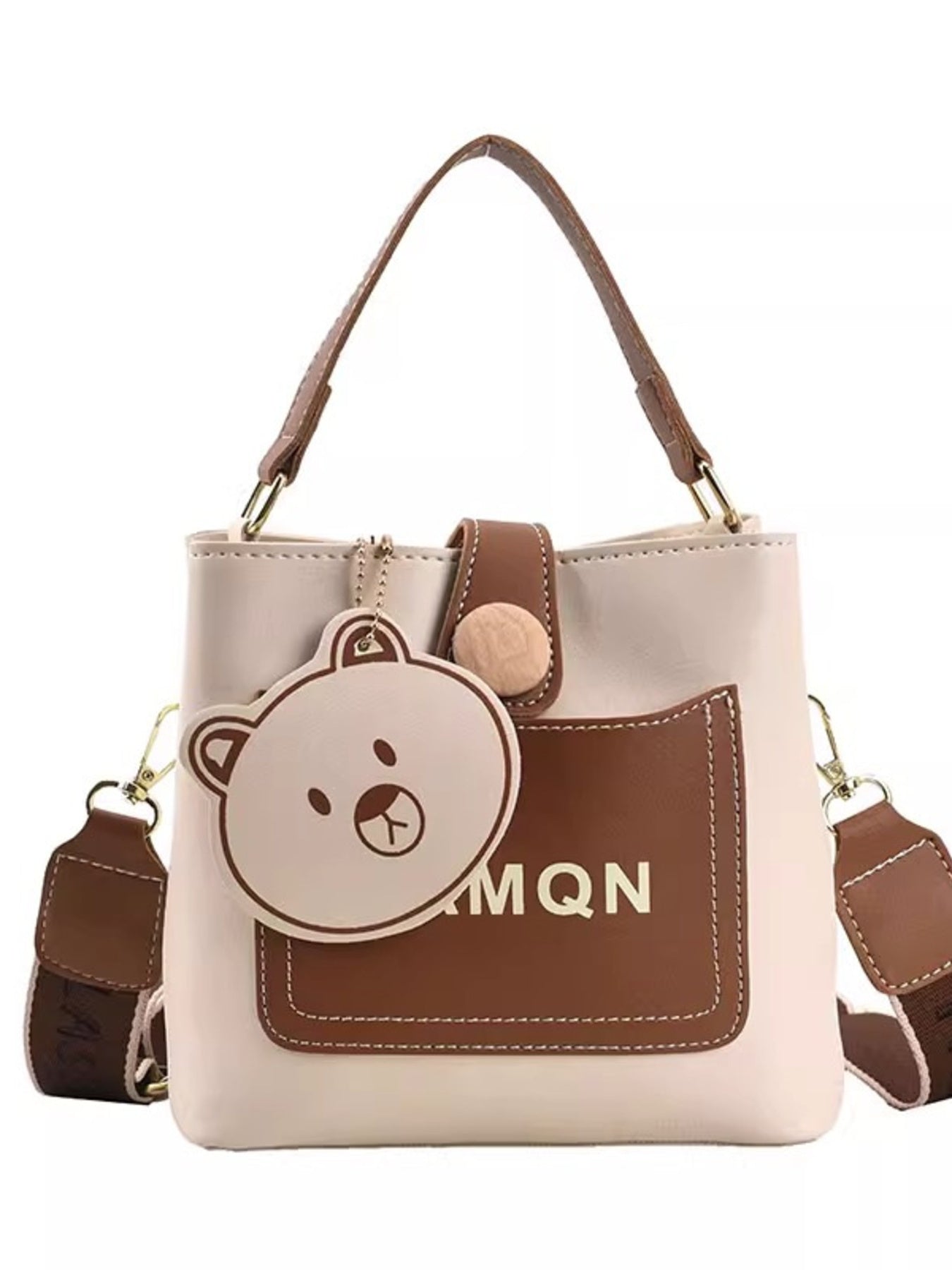 Bear Charm Bucket Crossbody Bag