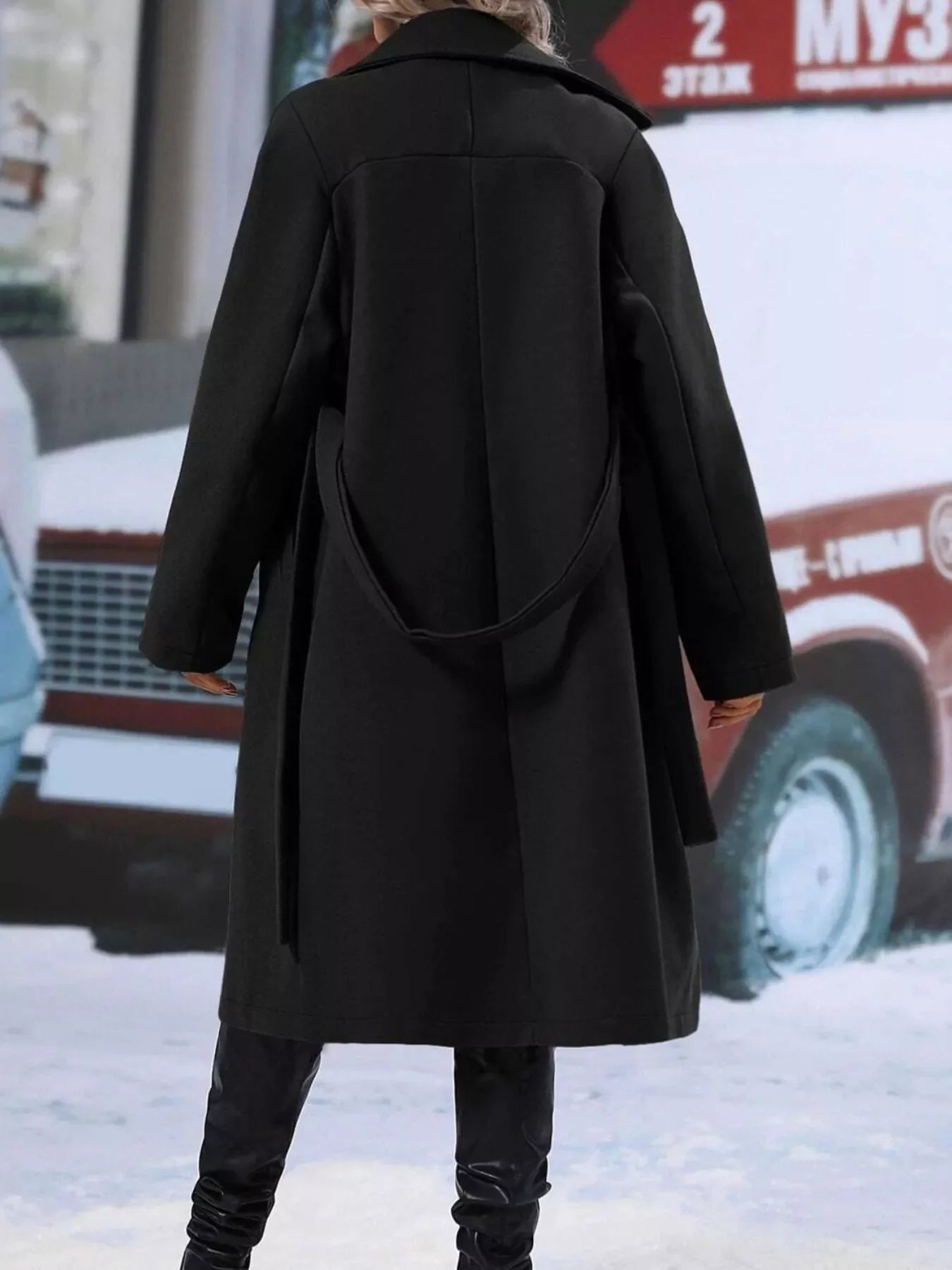 Double-Breasted Tie Waist Coat
