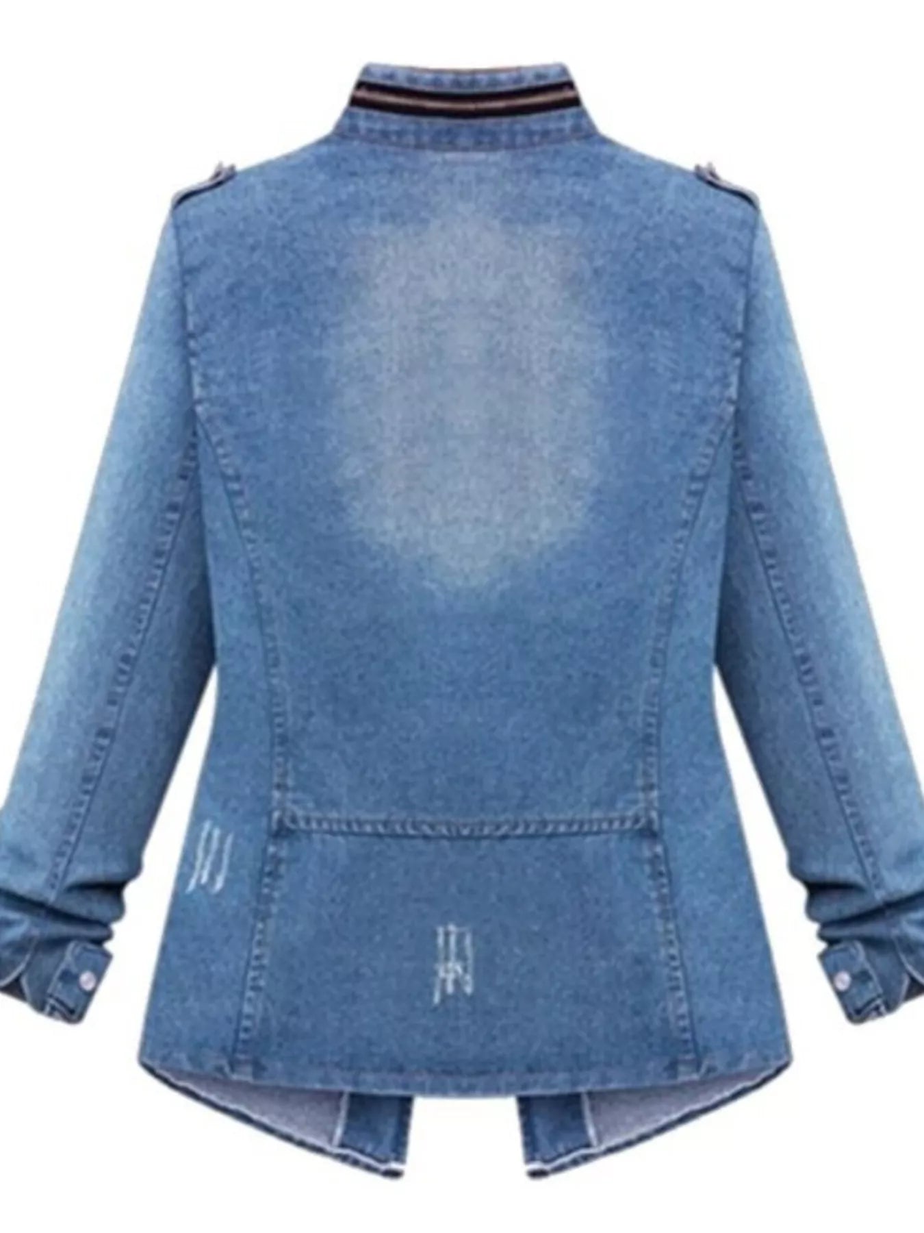Full Size Chest Pocket Zip Up Denim Jacket Plus Size