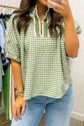 Gingham Half Sleeve Blouse