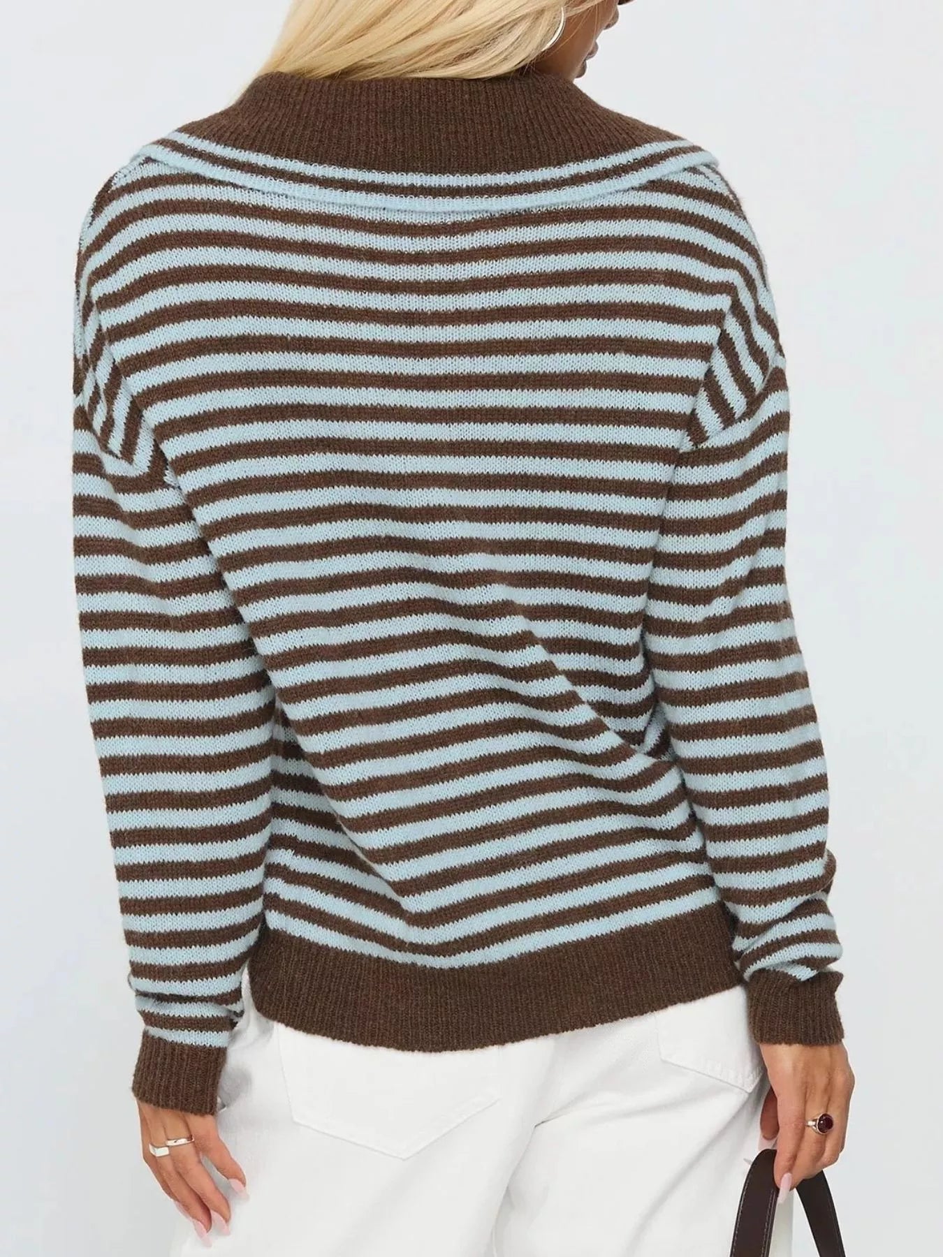 Striped Knit Dropped Shoulder Sweater