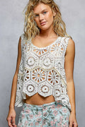 POL Boho Floral Crochet Sweater Vest with Scalloped Edge