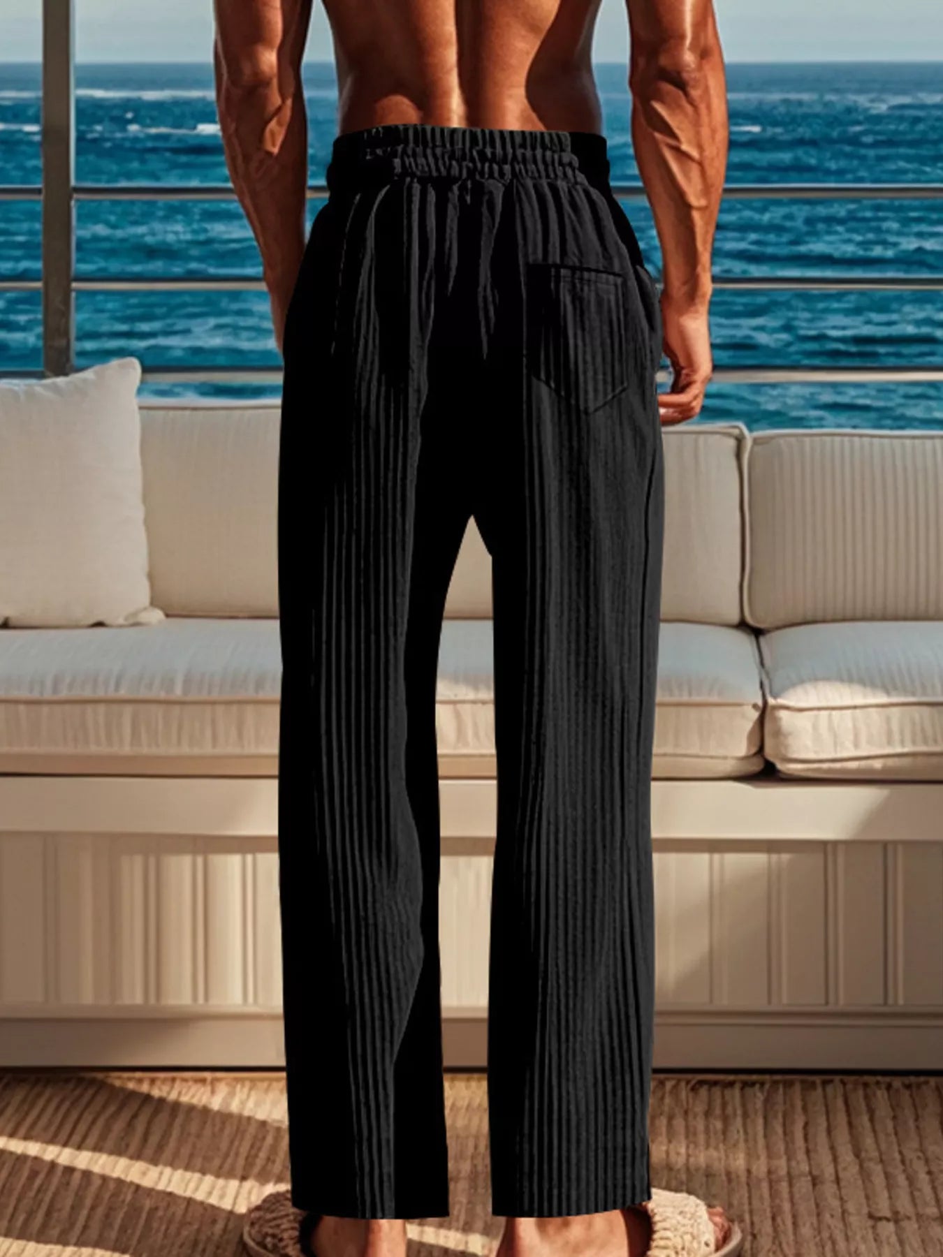 Men's Full Size Ribbed Knit Wide-Leg Pants Plus Size