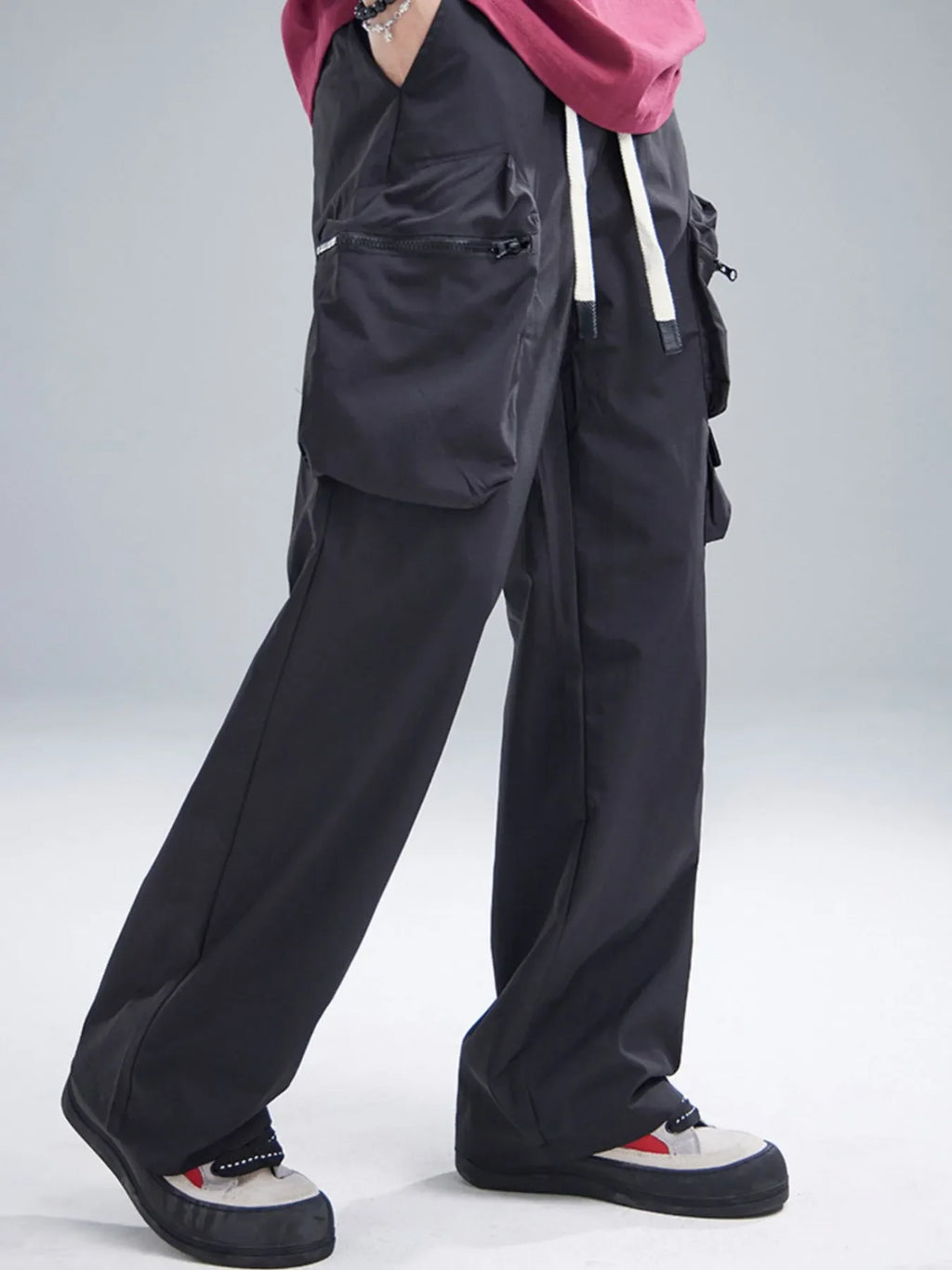 Men's Multi-Pocket Cargo Wide Leg Pants with Drawstring Waist