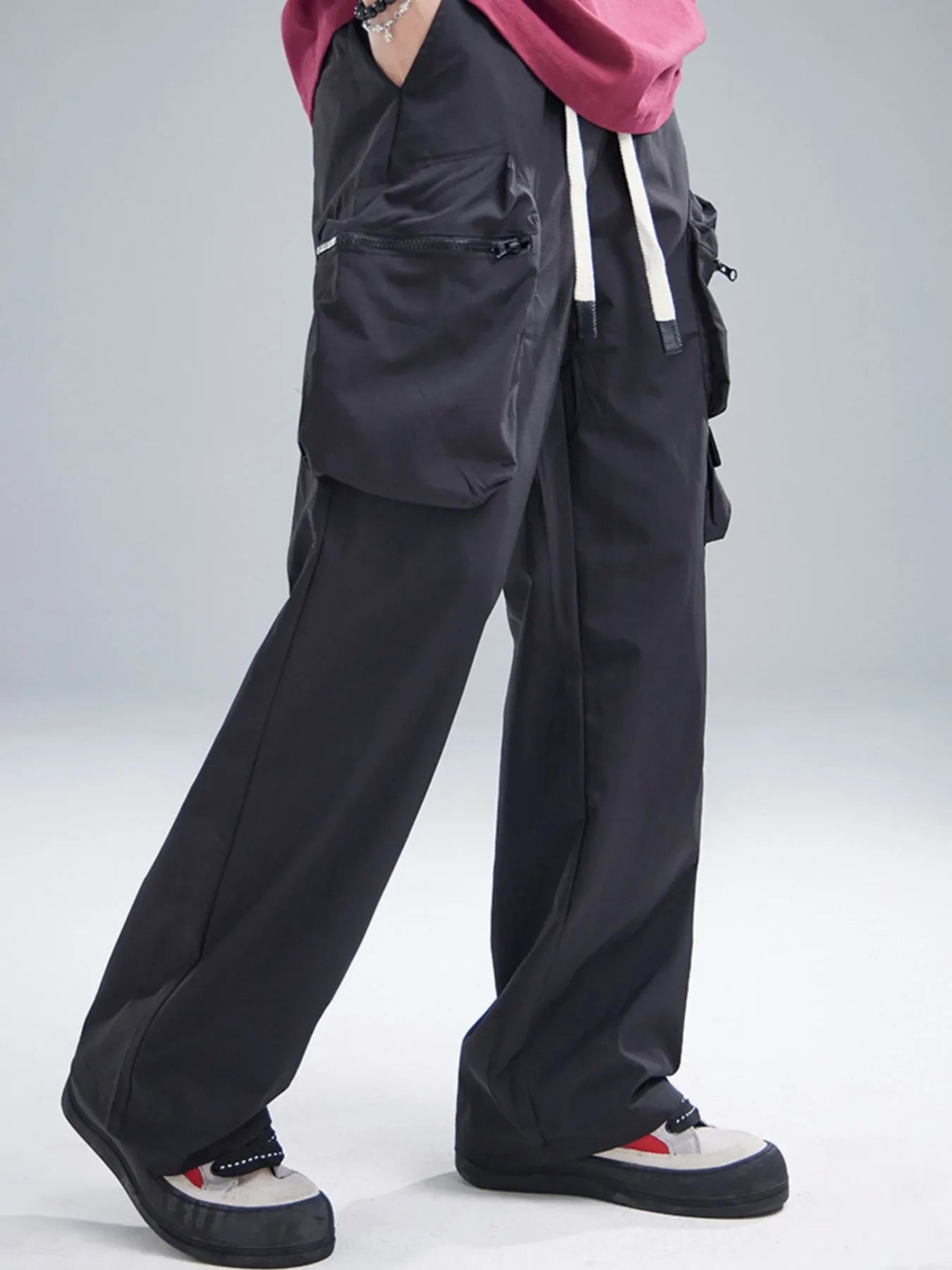 Men's Multi-Pocket Cargo Wide Leg Pants with Drawstring Waist