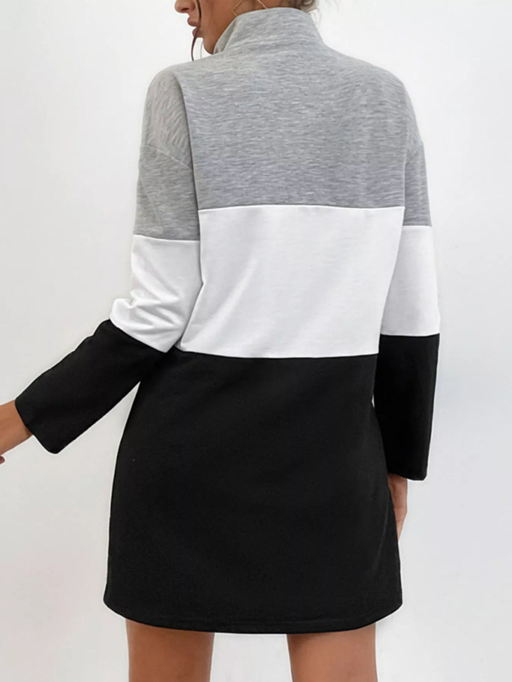 Color Block Zip Front Casual Dress