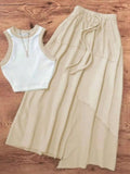 Contrast Trim Tank and Drawstring Waist Skirt Set