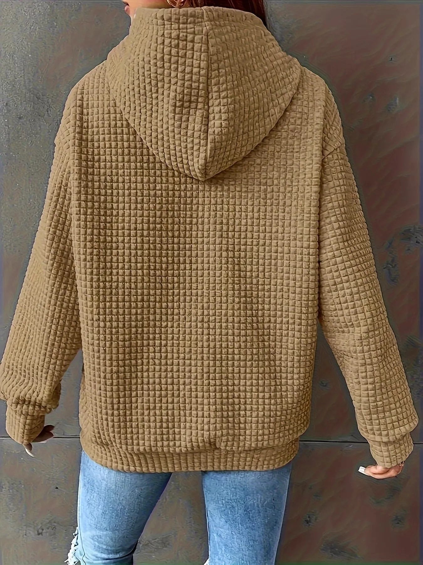 Textured Knit Drawstring Hoodie