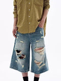 Men's Full Size Distressed Wide Leg Denim Shorts Plus Size