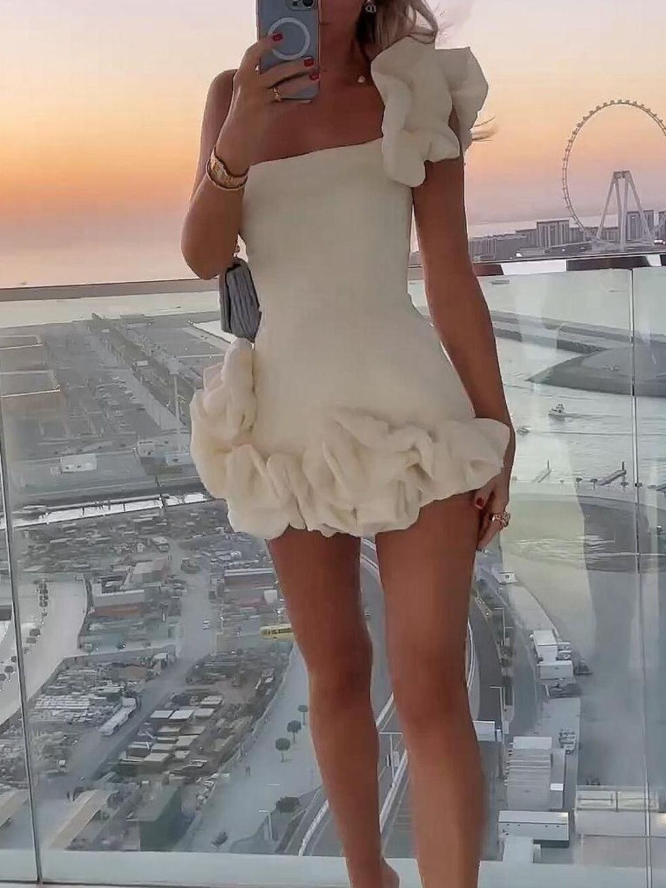 One-Shoulder Ruffle Mini Dress