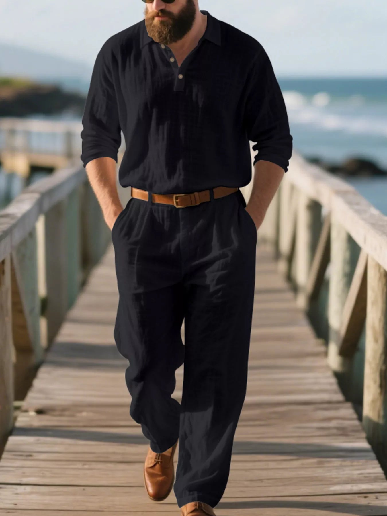 Men's Full Size Long Sleeve Top and Pants Set Plus Size
