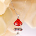 Fan-Shaped Red Agate Pendant Necklace