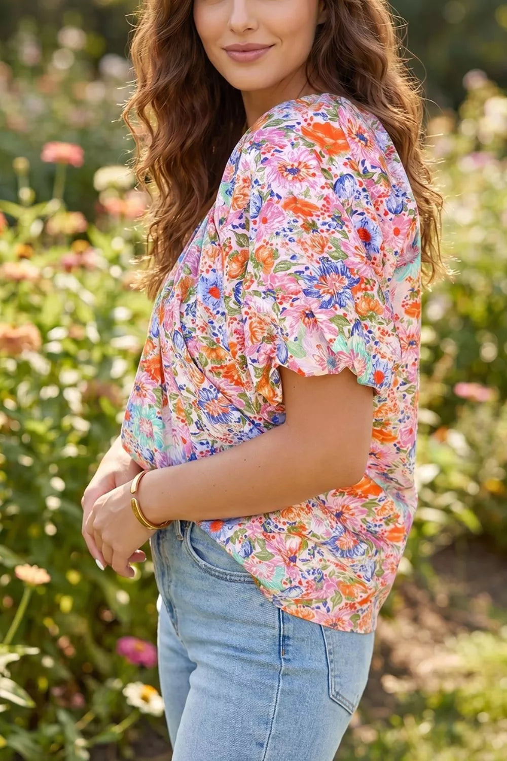Floral Print Puff Sleeve Blouse