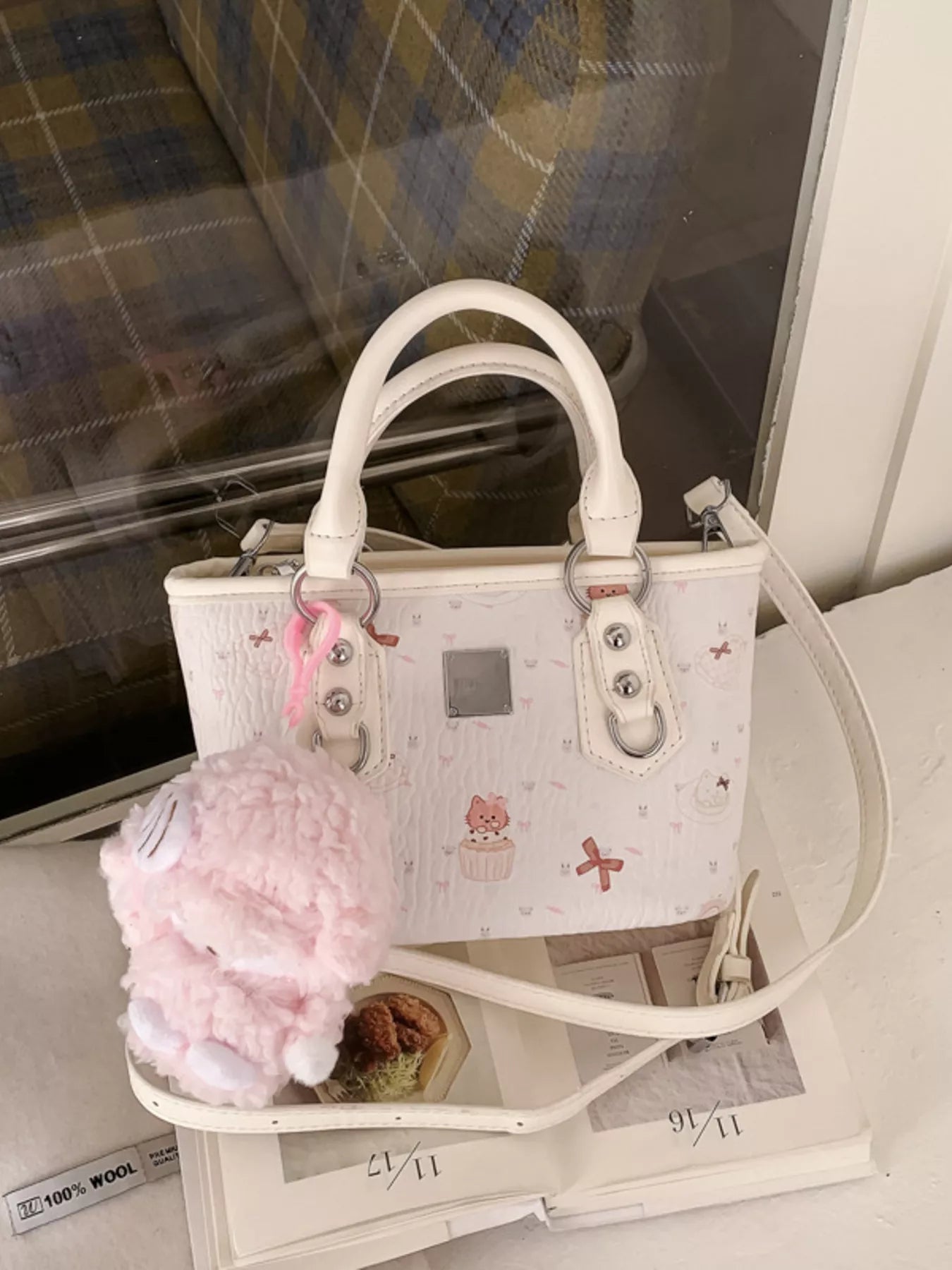 Plush Charm Patterned Crossbody Bag
