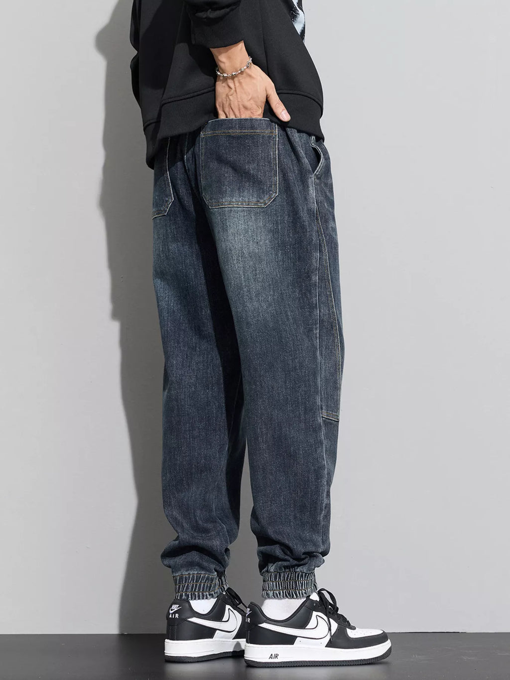 Men's Plus Size Casual Drawstring Waist Jogger Jeans