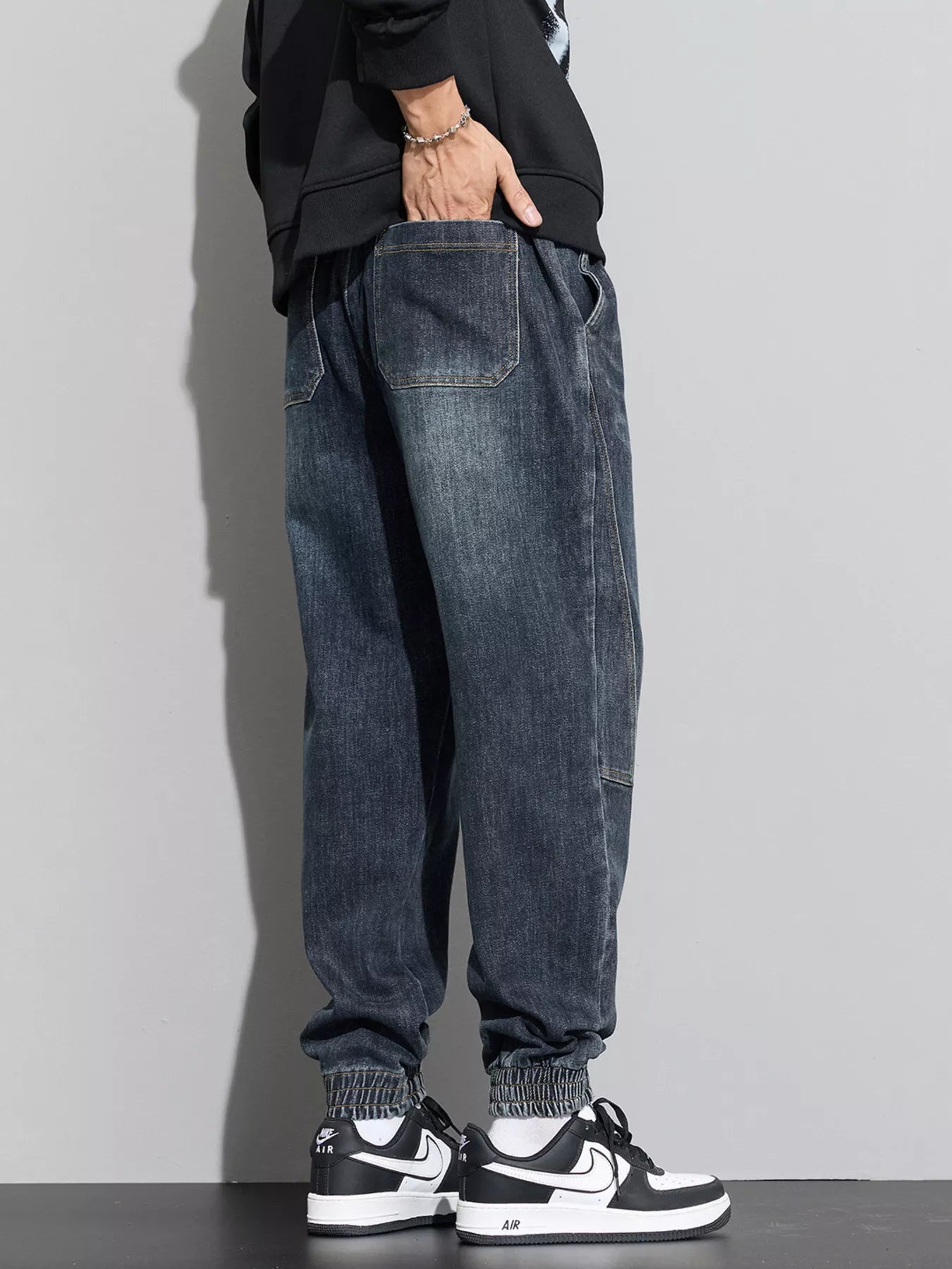 Men's Plus Size Casual Drawstring Waist Jogger Jeans