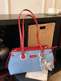 Denim Shoulder Bag with Star Charm