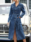 Belted Long Sleeve Denim Dress