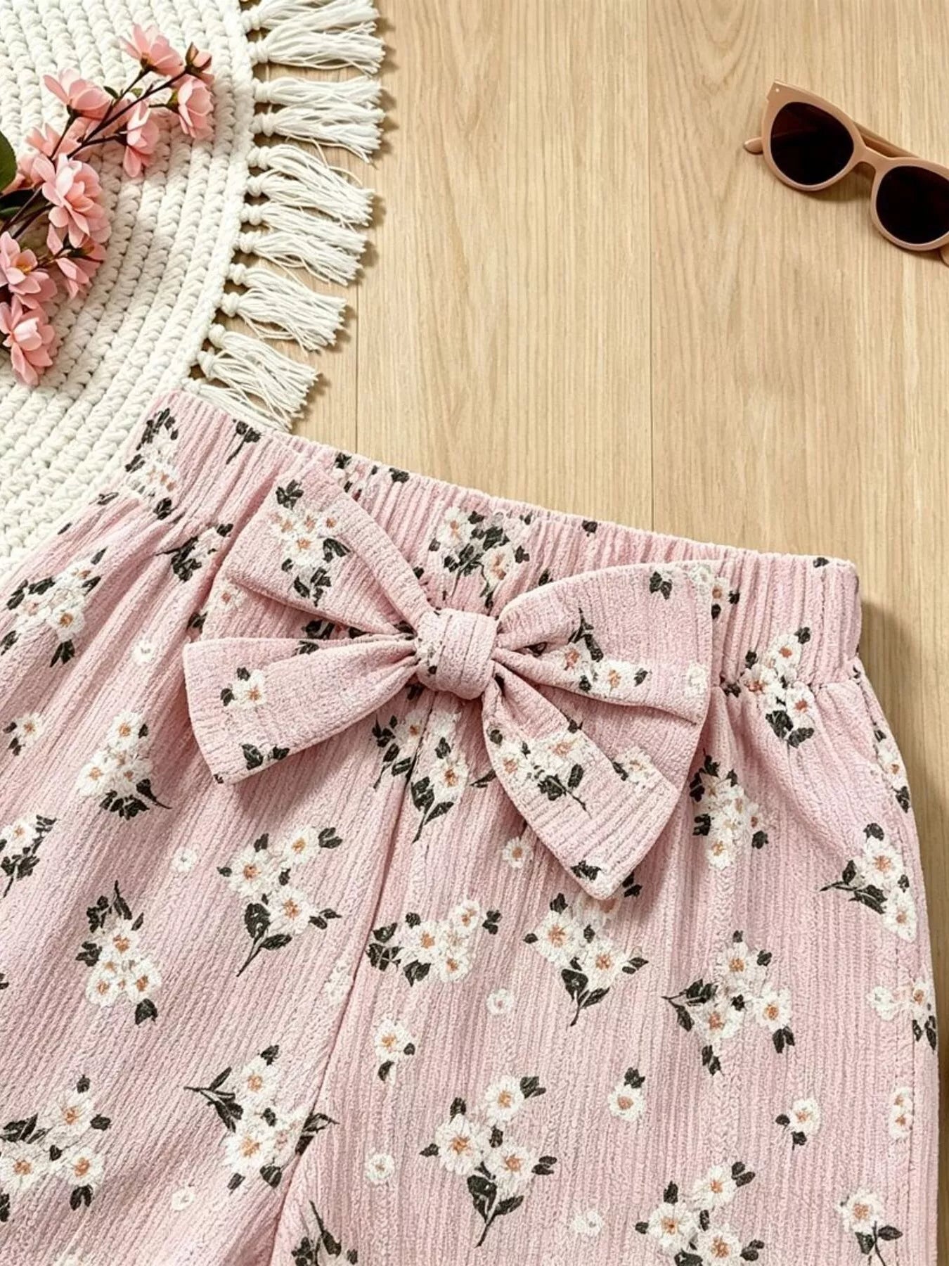 Children's Floral Print Bow Top and Shorts Set