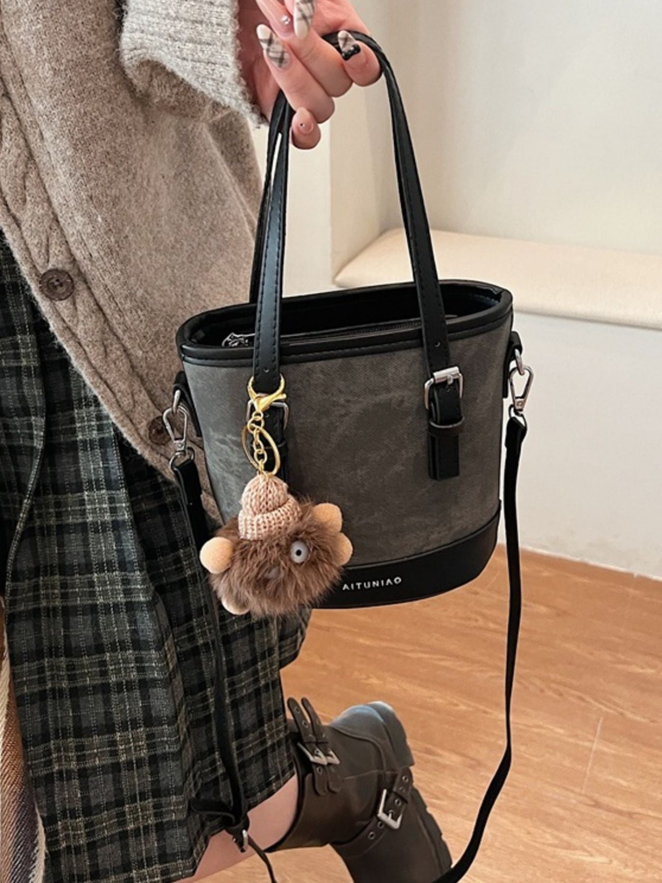 Two-Tone Bucket Crossbody Bag