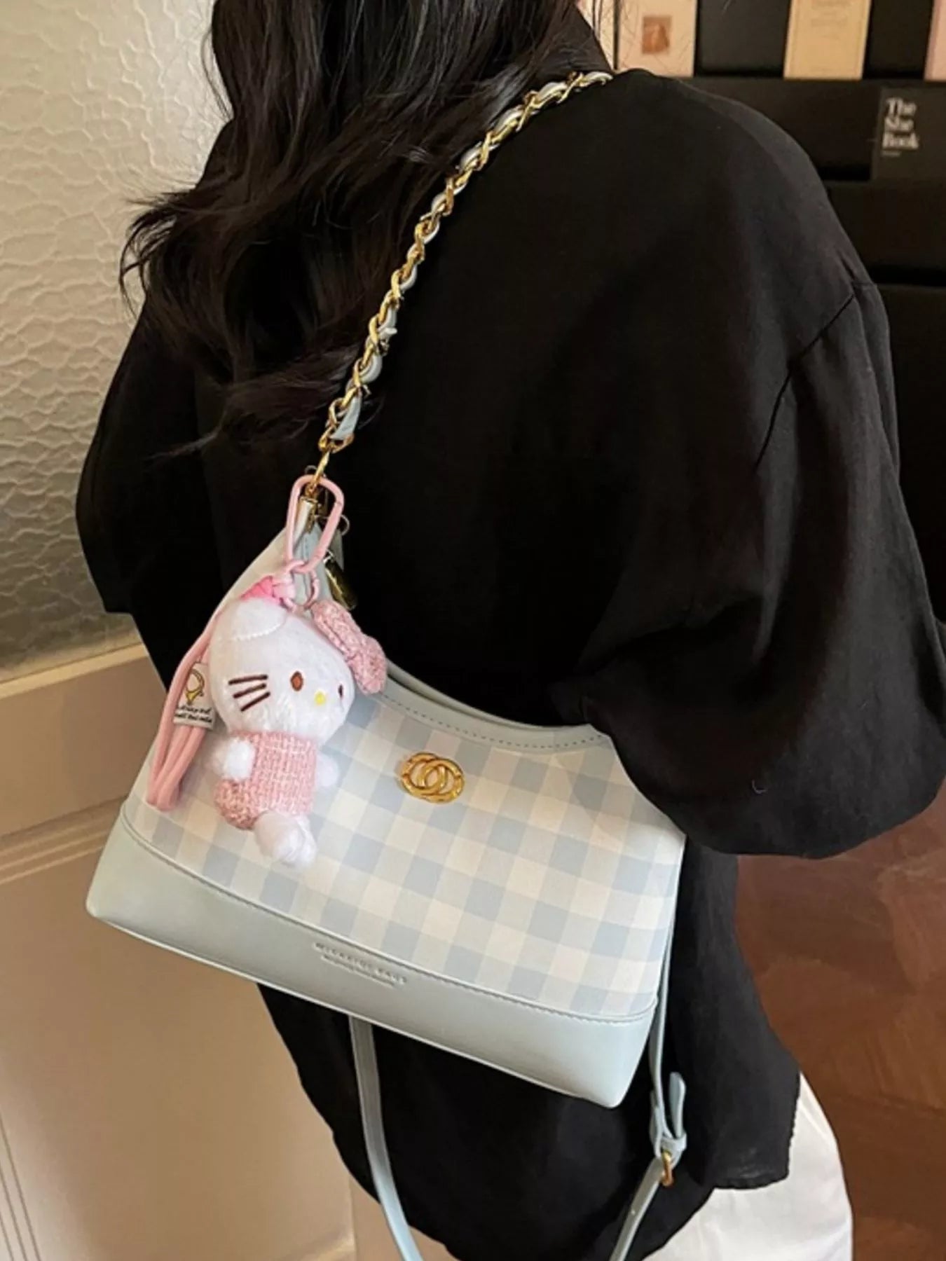 Plaid Pattern Chain Decor Shoulder Bag