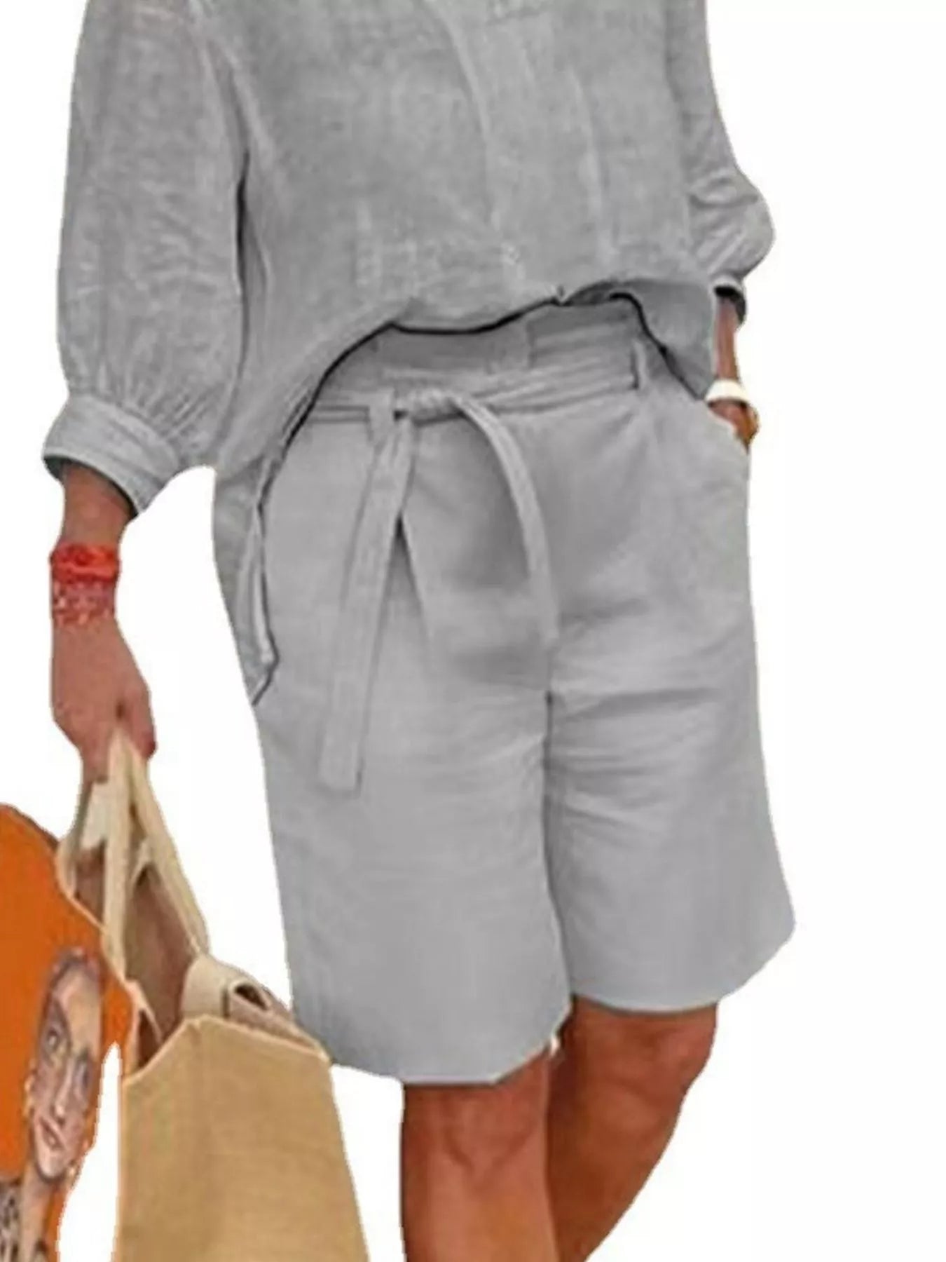 Full Size Johnny Collar 3/4 Sleeve Top and Shorts Set Plus Size