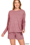 Zenana Soft Melange Long Sleeve Tee and Shorts Set