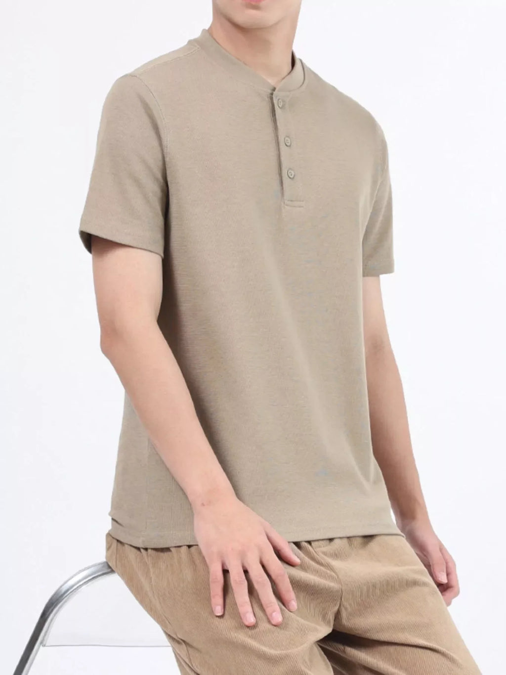Men's Plus Size Casual Button Detail Short Sleeve T-Shirt