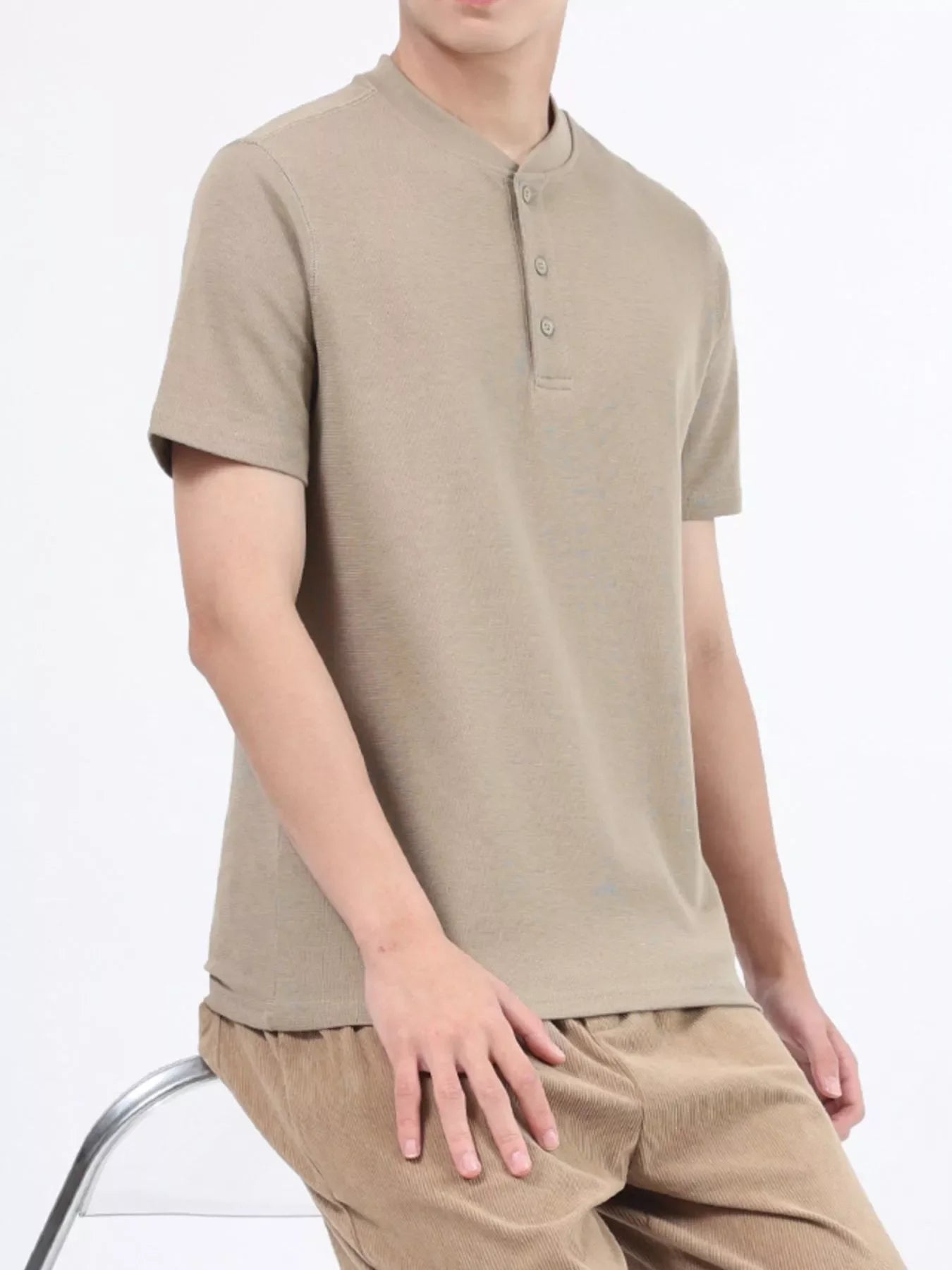 Men's Plus Size Casual Button Detail Short Sleeve T-Shirt