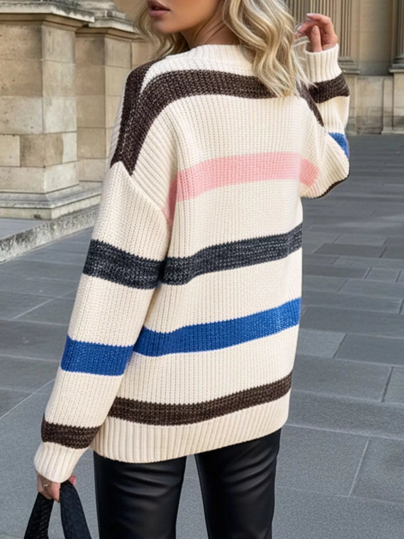 Striped V-Neck Oversized Sweater