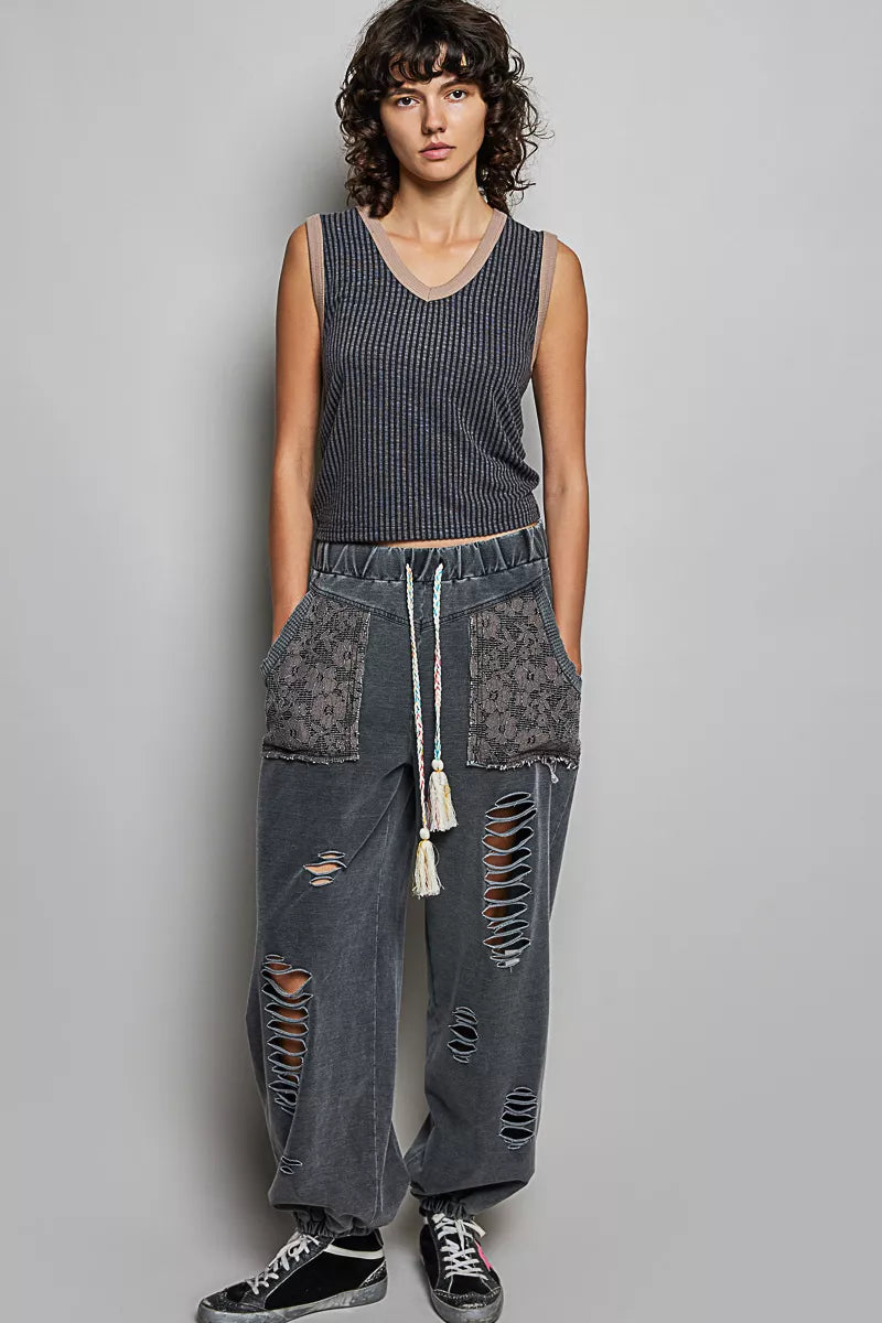 POL V-Neck Contrast Ribbed Sleeveless Tank