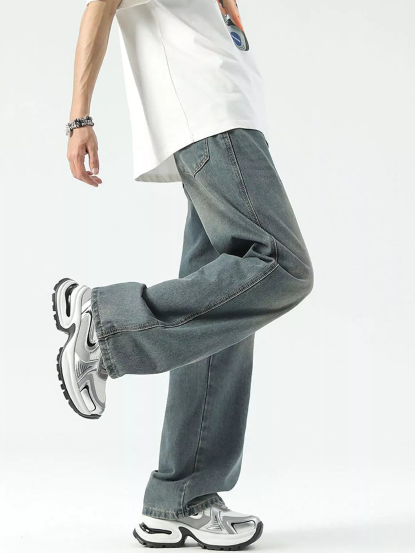 Men's Full Size Vintage Wash Wide Leg Jeans Plus Size