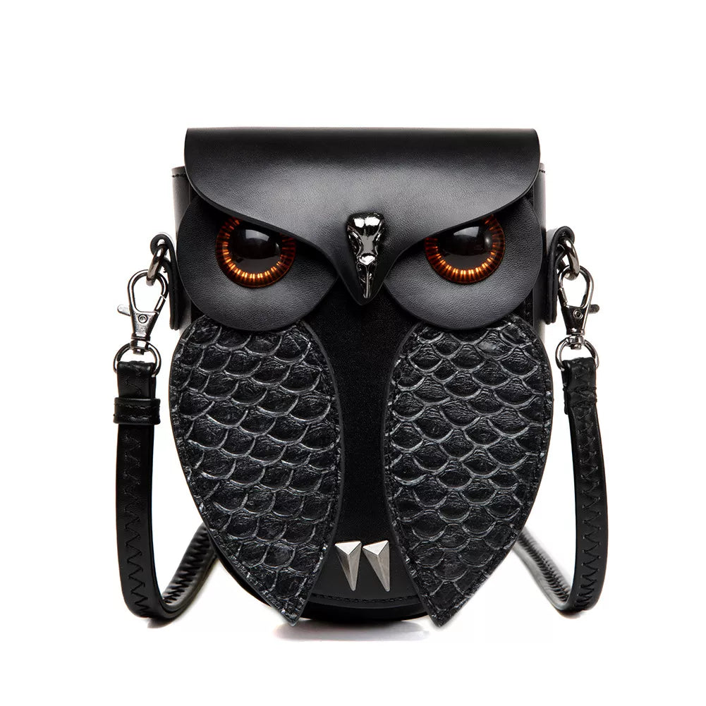 Owl Design Leather Crossbody Bag