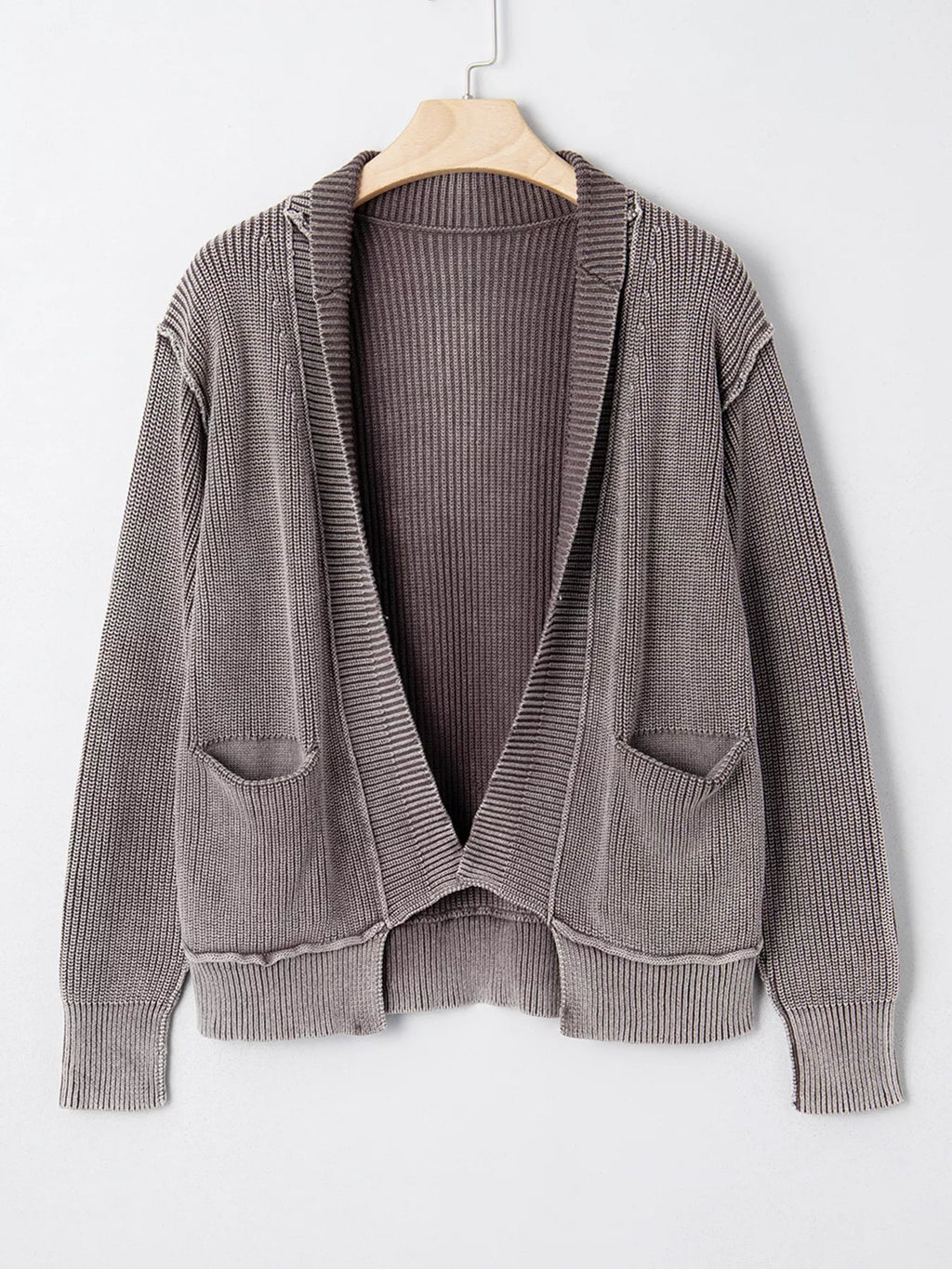 Mineral Wash Exposed Seam Patchwork Knit Open Sweater Cardigan